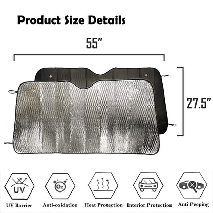 Big Ant Windshield Sun Shade UV Rays Sun Visor Shade,Auto Front Windshield Sunshade Car Folded Sun Shield Shade,Keeps Vehicle Cool - Black (55" x 27.5")