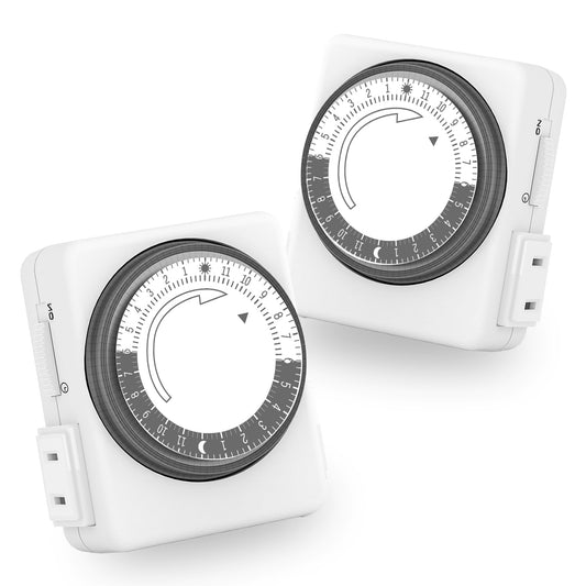 HBN Outlet Timer for Electrical Outlets Indoor, 24 Hour Mechanical Light Timers for Lamps, Dual 2-Prong Plug-in Outlets, 15-Minute Intervals, Heavy Duty Daily Cycle, 2 Pack
