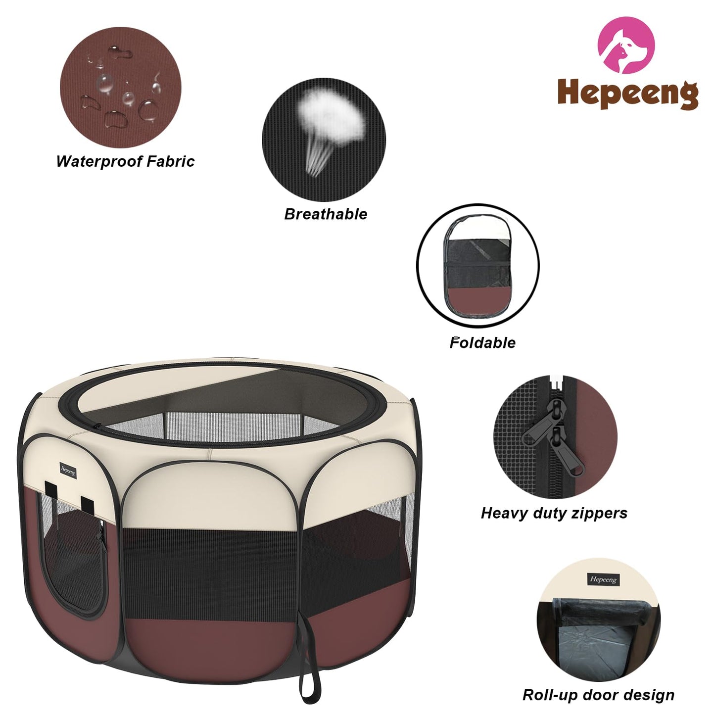 Hepeeng Portable Foldable Pet Dog Cat Playpen and Puppy playpen Pet Tent with Carrying Case Collapsible Travel Bowl Indoor/Outdoor Use with Water Resistant and Removable Shade Cover