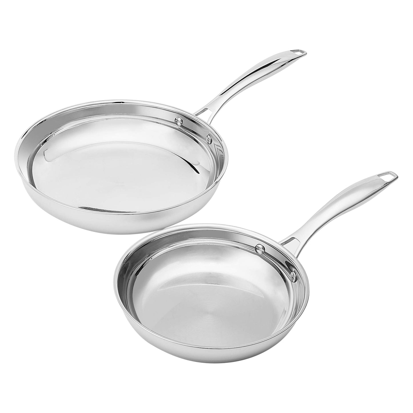 Amazon Basics 2-Piece Oven Safe, Riveted Handle Stainless Steel Induction Frying Pan Set - Silver, 8-inch & 10-inch