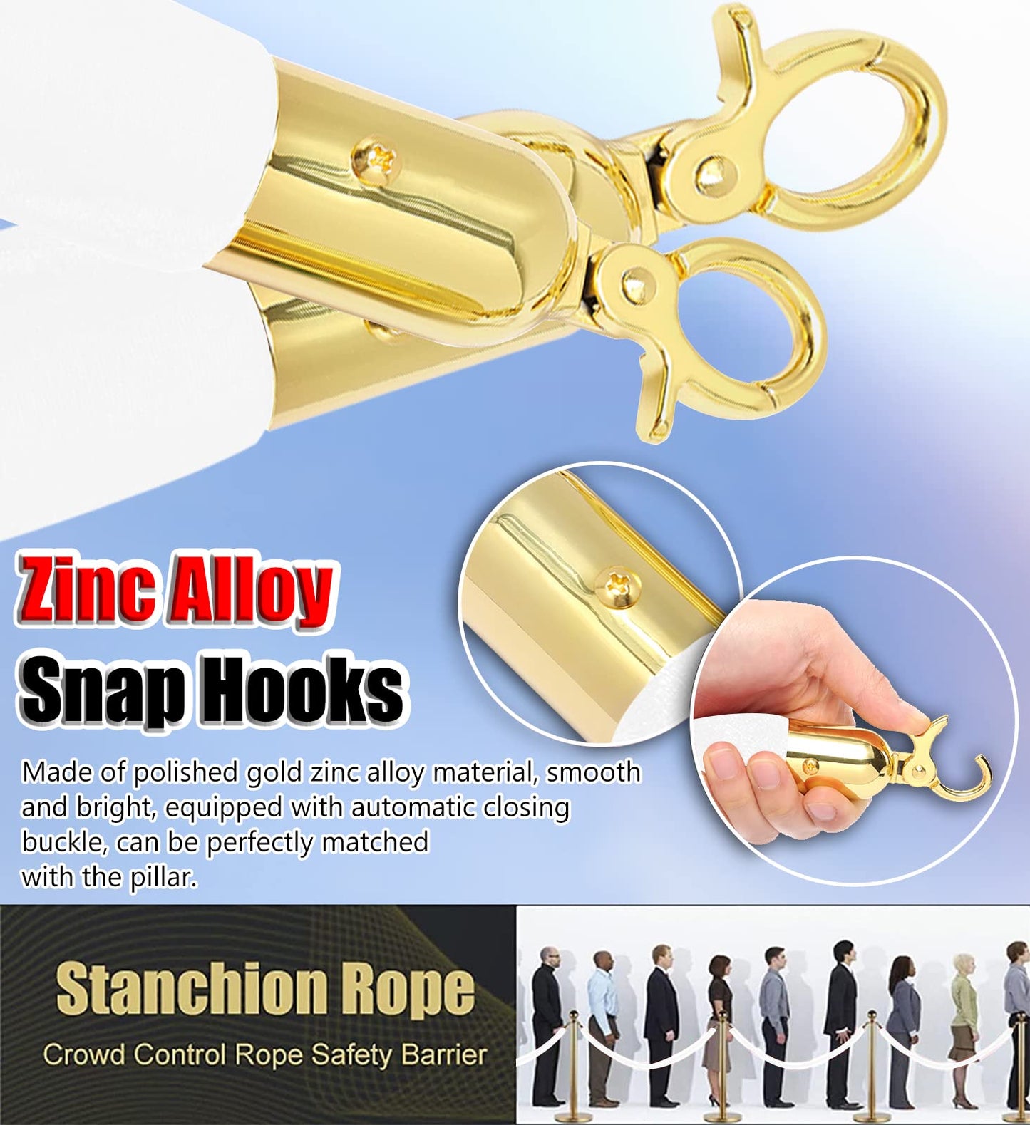 Hrokz 5 Ft Velvet Stanchion Ropes White, 4 Pack Crowd Control Rope Safety Queue Barrier with Gold Hook, VIP Rope for Party Events Decor