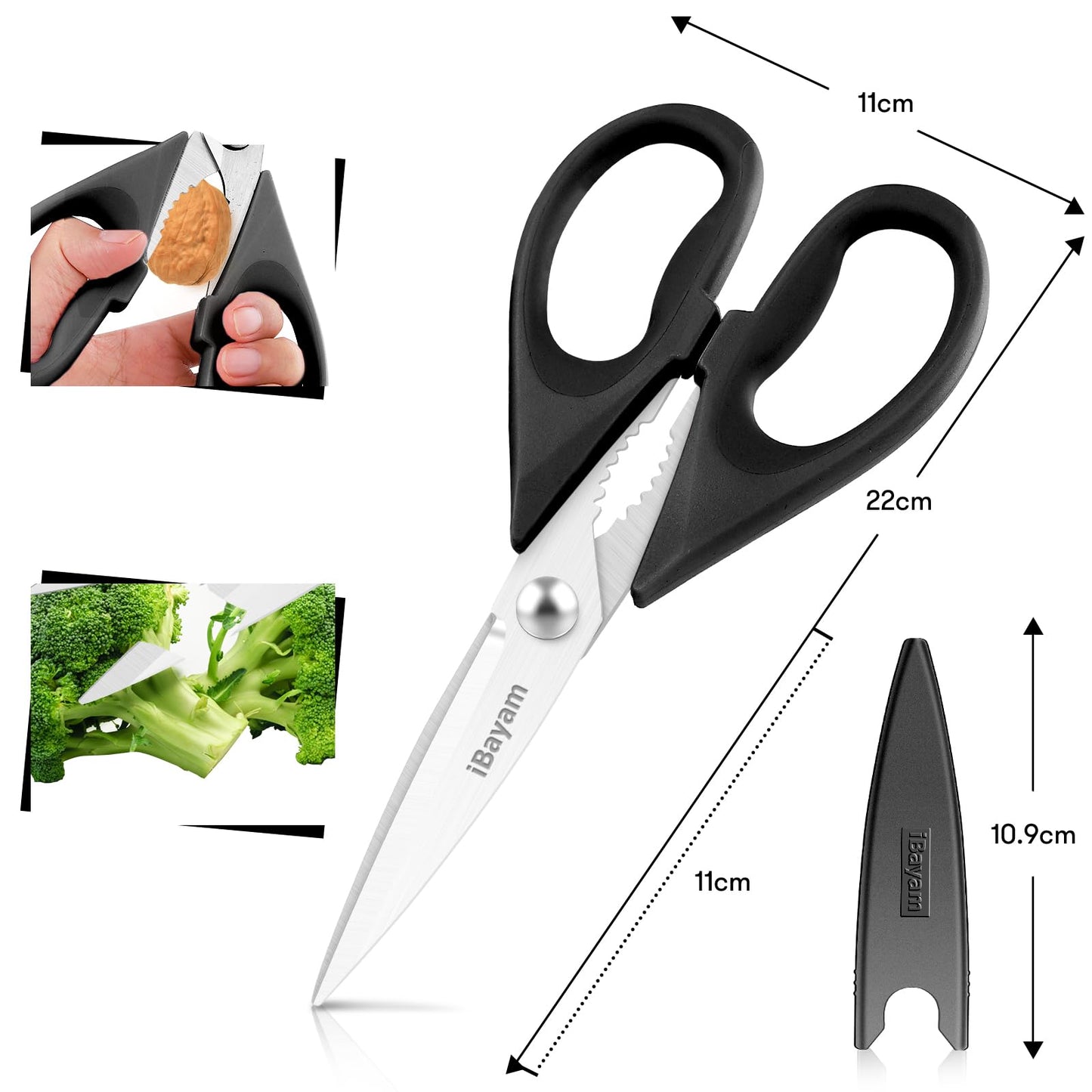 iBayam Stocking Stuffers for Men, White Elephant Gifts for Adults, Kitchen Scissors All Purpose Kitchen Shears 8.5" Cooking Scissors with Sheath, Black Kitchen Accessories, Kitchen Gadgets Utensils
