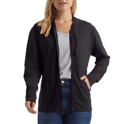 Hanes Womens Slub Knit Full-zip Hoodie, Textured Cotton Zip-up T-shirt For Fashion-hoodies, Black, X-Large US