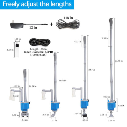 boxtech Upgraded Electric Aquarium Cleaner, 12V DC/28W Auto Fish Tank Gravel Cleaning kit 6 in 1 Change Water and Wash Sand Filter for Aquarium 10-200 Gallon