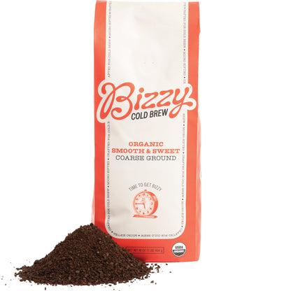 Bizzy Organic Cold Brew Coffee | Smooth & Sweet Blend | Coarse Ground Coffee | Micro Sifted | Specialty Grade | 100% Arabica | 1 LB