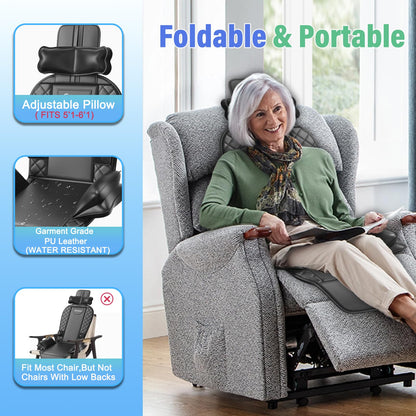 Back Massager with Heat & Traction & Vibration, Seat Massager Pad for Pain Relief Deep Tissue, Lumbar Traction, PU Leather, Foldable, for 5’ to 6’1”, Massage Chair Pad for Office Home