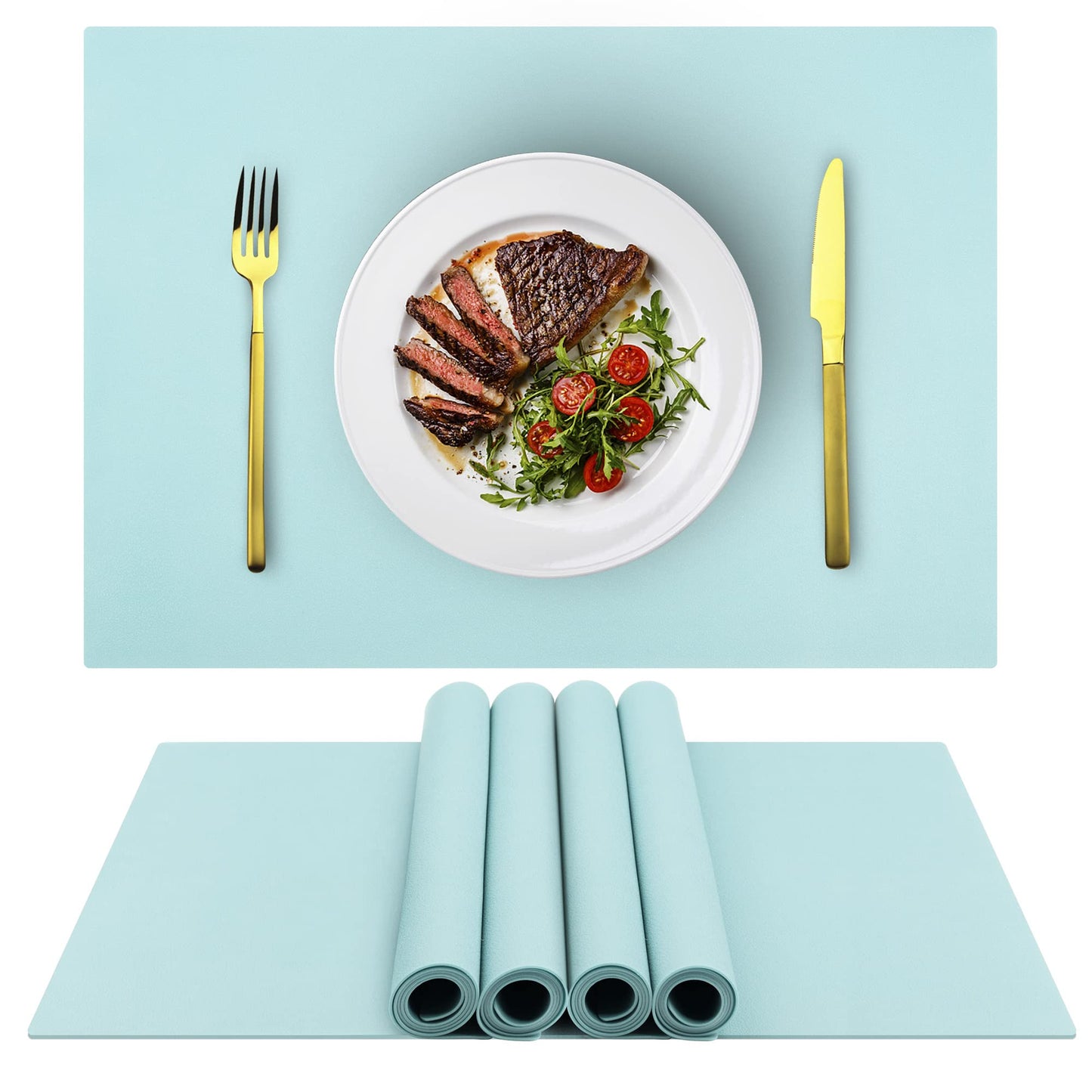 IYYI Silicone Placemats, Placemats for Kids, Placemats Set of 4 Waterproof Heat Resistant Non-Slip Placemats for Dining Table, Easy to Clean (Light Blue)