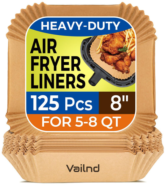 Air Fryer Paper Liners, 125Pcs Parchment Paper, Air Fryer Liners Disposable for Microwave, Non-Stick Air Fryer Liner Square Free of Bleach (8IN)
