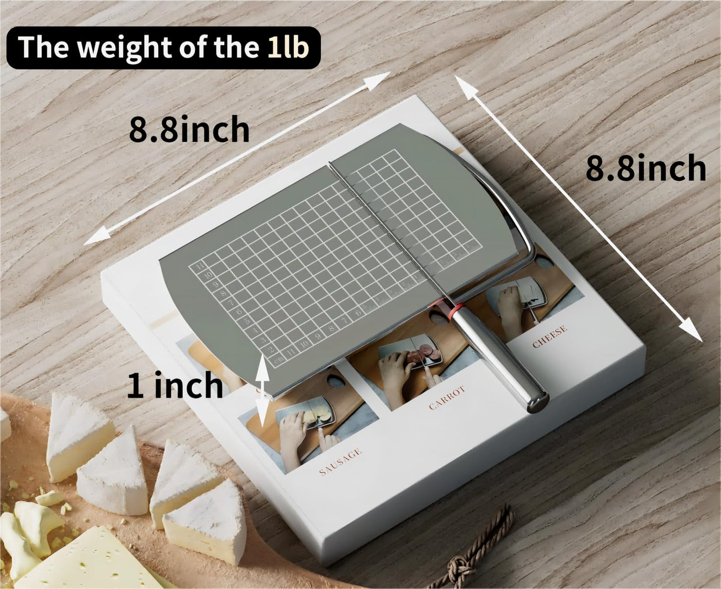 ISZW Multipurpose Cheese Slicer Cutter, Stainless Steel Cheese Cutter Board with Blade for Block Cheese, Effortless Slicing, Guillotine Sausage Ham Biltong Jerky Slicer