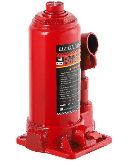 BAOSHISHAN 3 Ton Double Ram Bottle Jack 6-1/2" to 16-1/2" Lifting Range Portable Hydraulic Bottle Jack with Carrying Case