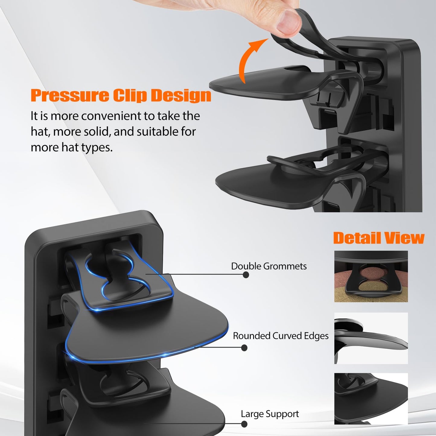 Hat Organizer for Baseball Caps Hold Up to 40 Hats, 2 Pack Hat Rack for Wall, Strong Adhesive Hat Storage Display Holder for Closet Door and Wall (Black)