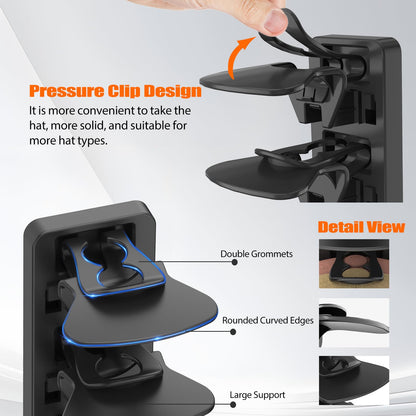 Hat Organizer for Baseball Caps Hold Up to 40 Hats, 2 Pack Hat Rack for Wall, Strong Adhesive Hat Storage Display Holder for Closet Door and Wall (Black)