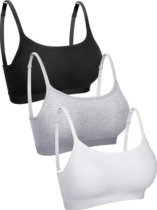 Boao 3 Pieces Mini Camisole Bra Padded Brassiere Tank Top Brassiere Women Sports Bra with Straps(Black, White, Grey,L)
