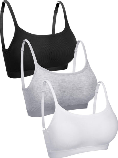 Boao 3 Pieces Mini Camisole Bra Padded Brassiere Tank Top Brassiere Women Sports Bra with Straps(Black, White, Grey,M)