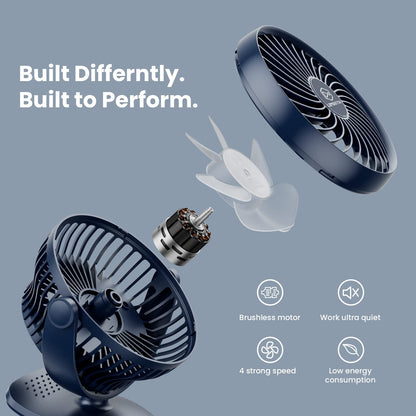 AA Battery Operated & USB Powered Clip on Fan, 4 Speeds, Unique Aroma Design, 5 Inch Cordless Personal Fan for Stroller, Camping, Home, Bedroom, Golf Car Outdoor-Blue(3*AA Batteries Included)
