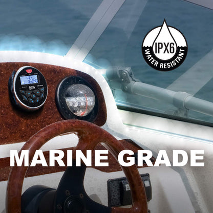 BOSS Audio Systems MGR350B Marine Boat Stereo Gauge Receiver – Bluetooth Head Unit, No CD DVD Player, Built-in 4 Channel Amplifier, Weatherproof, USB, USB Charging