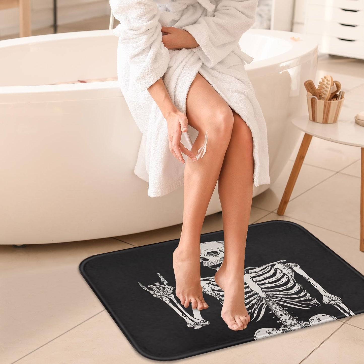 Britimes Bath Mat for Bathroom, Rock and Roll Skeleton Skull Washable Cover Floor Rug Carpets Floor Mat Bathroom Decorations 16x24 Inches for Kitchen Bedroom Indoor