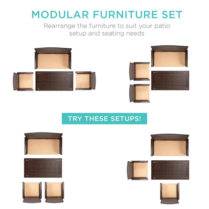 Best Choice Products 4-Piece Outdoor Wicker Patio Conversation Furniture Set for Backyard w/Coffee Table, Seat Cushions - Brown/Beige