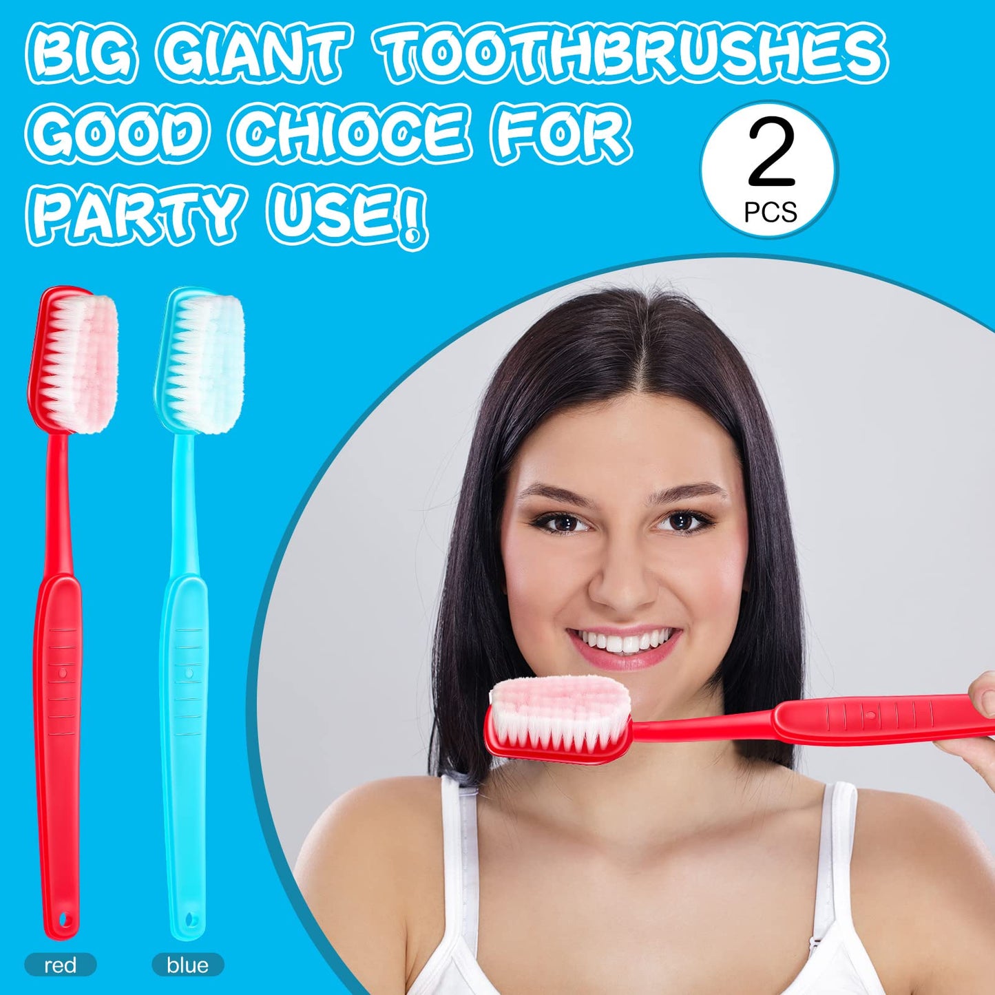 Ireer 2 Pieces Giant Toothbrush Prop Large Toothbrushes Big Brush Oversized Gag Novelty Toys for Summer Halloween Costume Take Picture Comedy Party Favors Pet Grooming Brush(Red, Blue)
