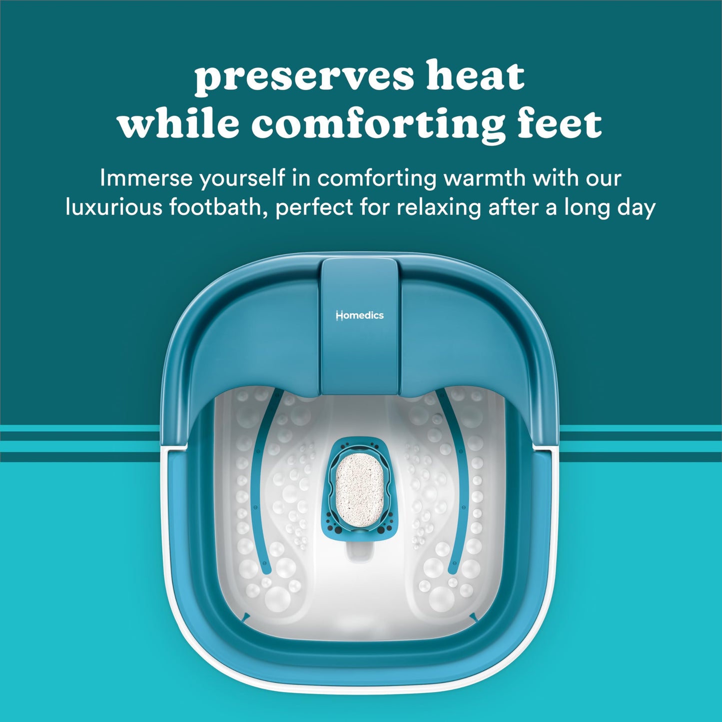 Homedics Smart Space Bubble Mate Collapsible Foot Spa, Heat-Maintaining, Bubble Massage with Pumice Stone and Splash Guard
