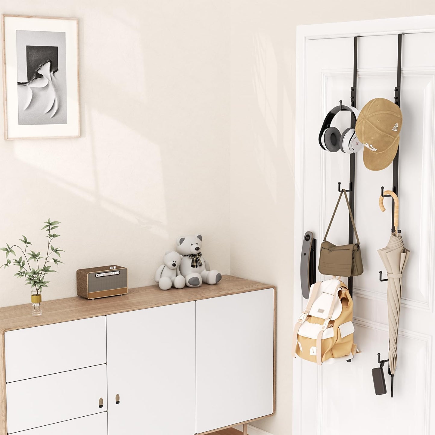 HapiRm Over Door Hat Rack - 2 Packs Hat Organizer with 8 Hooks Design, Hanging Baseball Cap Organizer Storage Holds Up to 40 Caps for Door, Bedroom, Closet (Black)