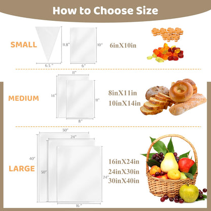 WIKDAY Cellophane Bags 50 PCS 10x14 Inches Clear Gift Gags with Ties Plastic Treat Party Favor Candy Bags for Gift Giving, Packaging Snack, Products