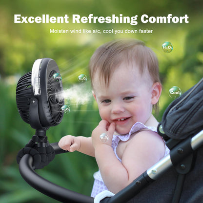 AMACOOL Portable Misting Stroller Fan, Rechargeable Mister Fan with Water Spray, 270°Pivoting, Flexible Tripod Clip on Mist Cooling Fans for Disney Travel Beach Outdoor Car Seat Treadmill Golf Cart