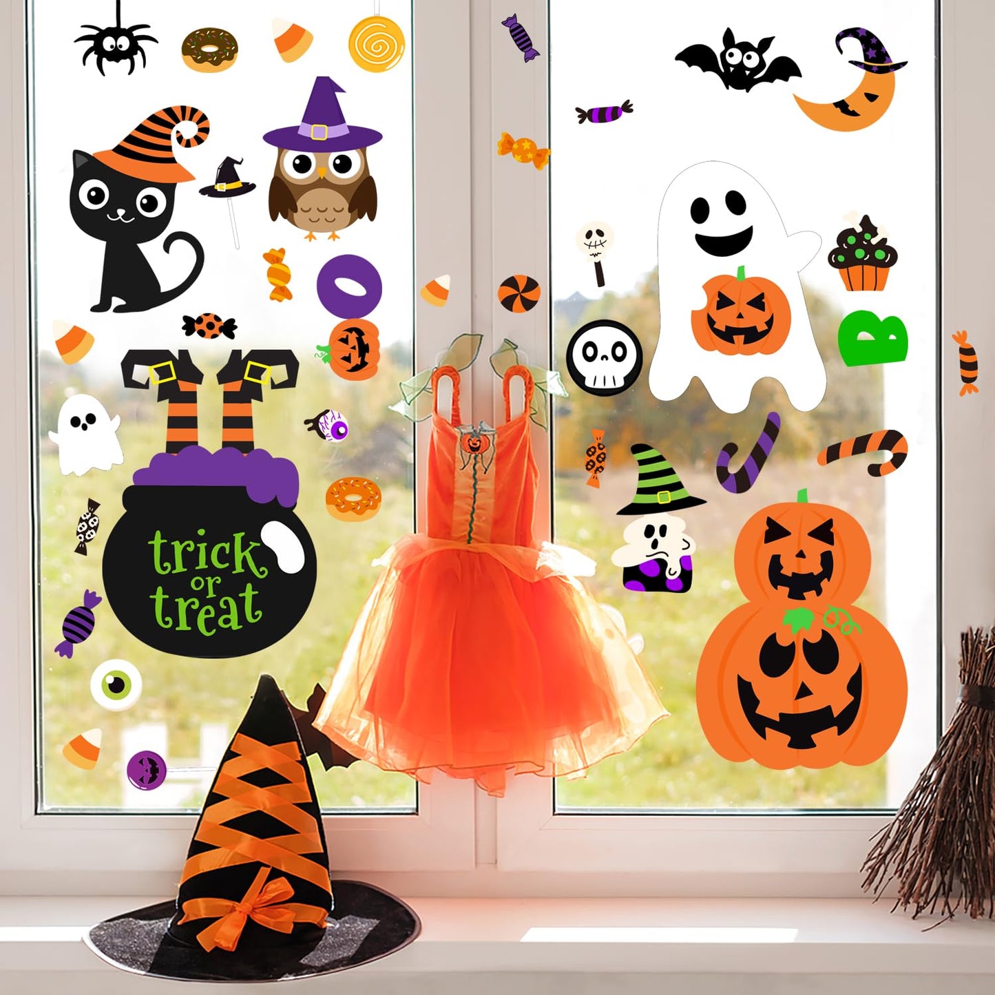 6 Pcs Window Clings - Halloween Decorations With Cute Pumpkin Ghost Stickers and Decals for Party