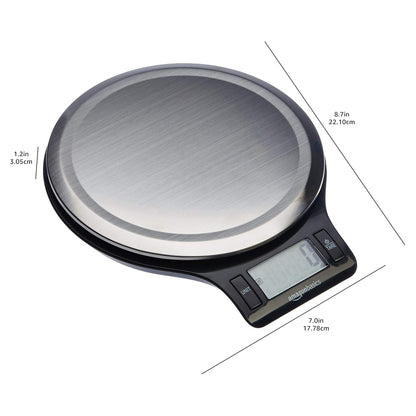 Amazon Basics Digital Kitchen Scale with LCD Display, Batteries Included, Weighs up to 4.9 kgs, Black and Stainless Steel