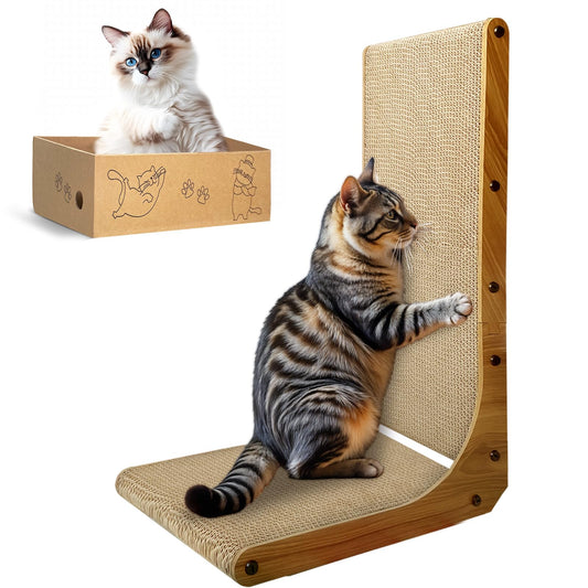 AGYM Cat Scratcher, 26 inch L Shape Cat Scratching Pad for Indoor Cats, Durable Sustainable Cardboard Scratcher with Box, Recyclable Vertical Cat Scratch Pad to Protect Furniture, Large