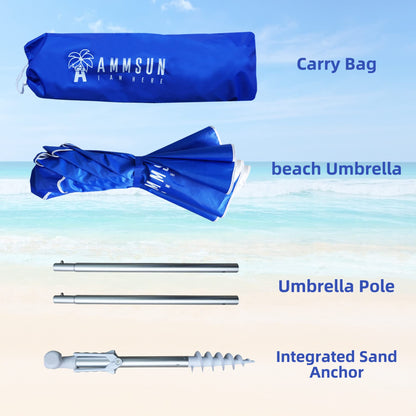 AMMSUN 6ft Folded Portable Travel Beach Umbrella with Sand Anchor Tilt Air vent UPF 50+UV Protection Fit In Suitcase Compact Foldable Telescopic umbrellas for Patio Garden Beach Pool Blue