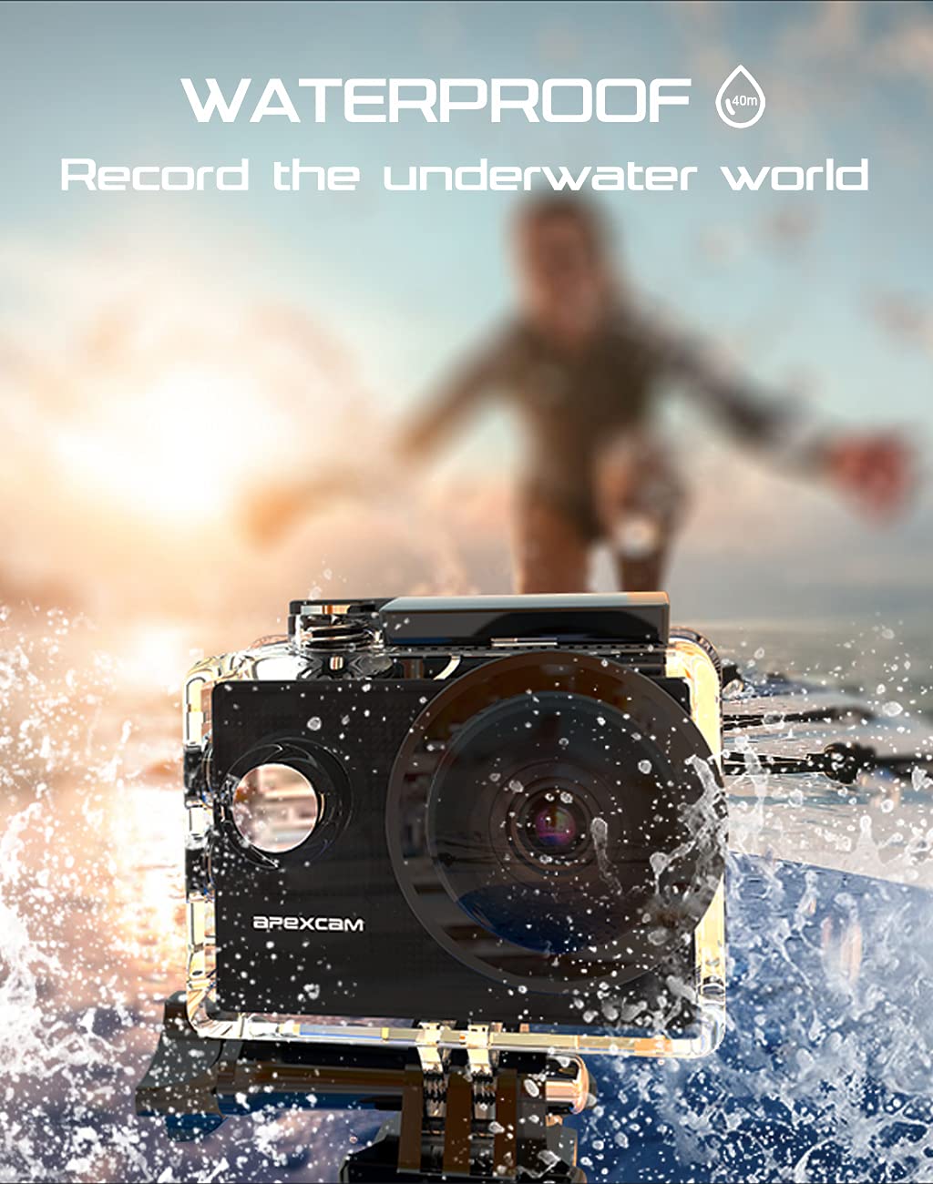 Apexcam 4K 60FPS Action Camera EIS Stabilization 20MP Sports Cam 40M Waterproof Underwater Camera 8X Zoom Support External Mic with Remote Control 2 x 1350mAh Rechargeable Batteries…