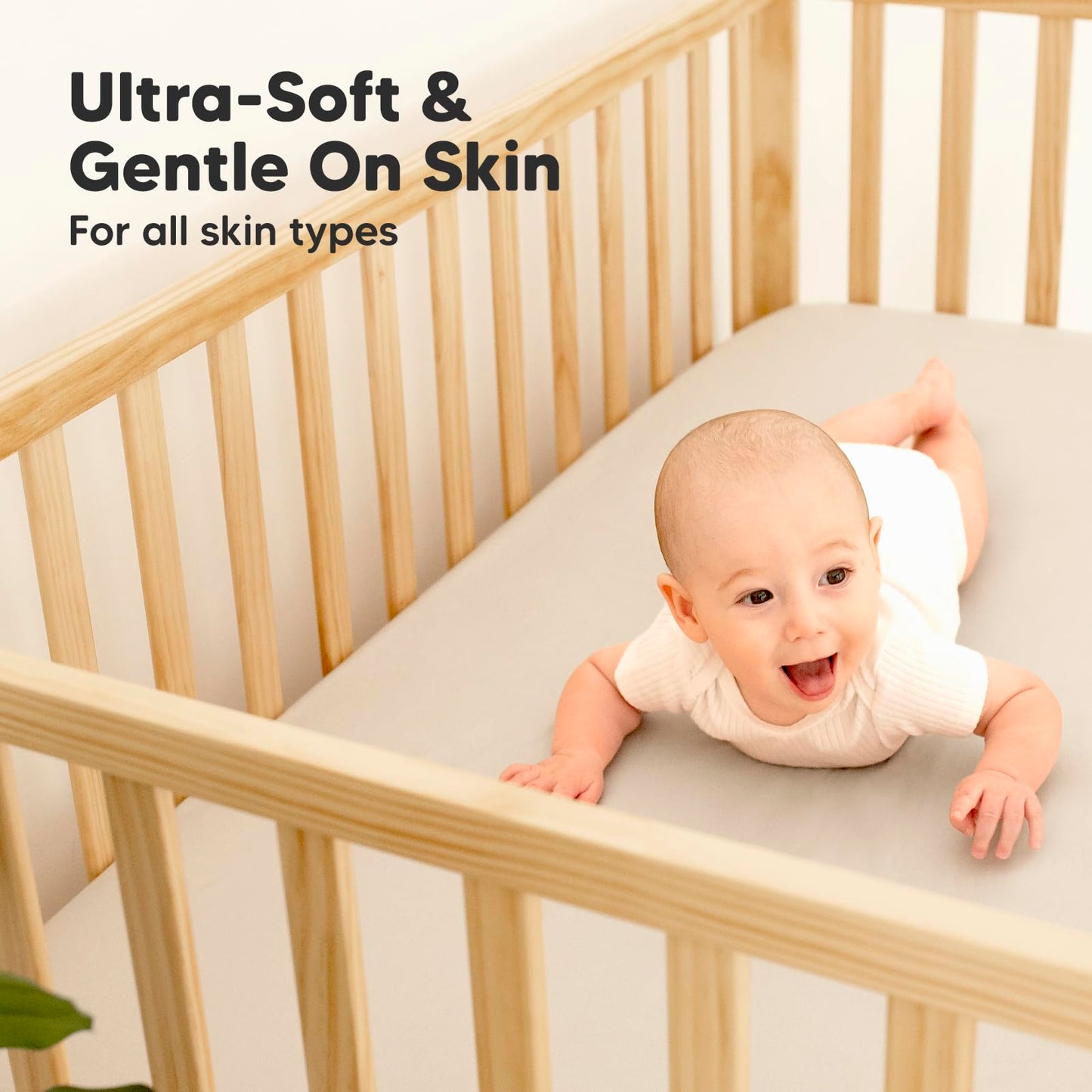 2-Pack Waterproof Baby Crib Sheets for Boys, Girls - 52x28 Viscose Derived from Bamboo Toddler Bed Sheet Neutral, Fitted Crib Mattress Protector Cover for Baby Bedding, Soft & Gentle (Ecru)