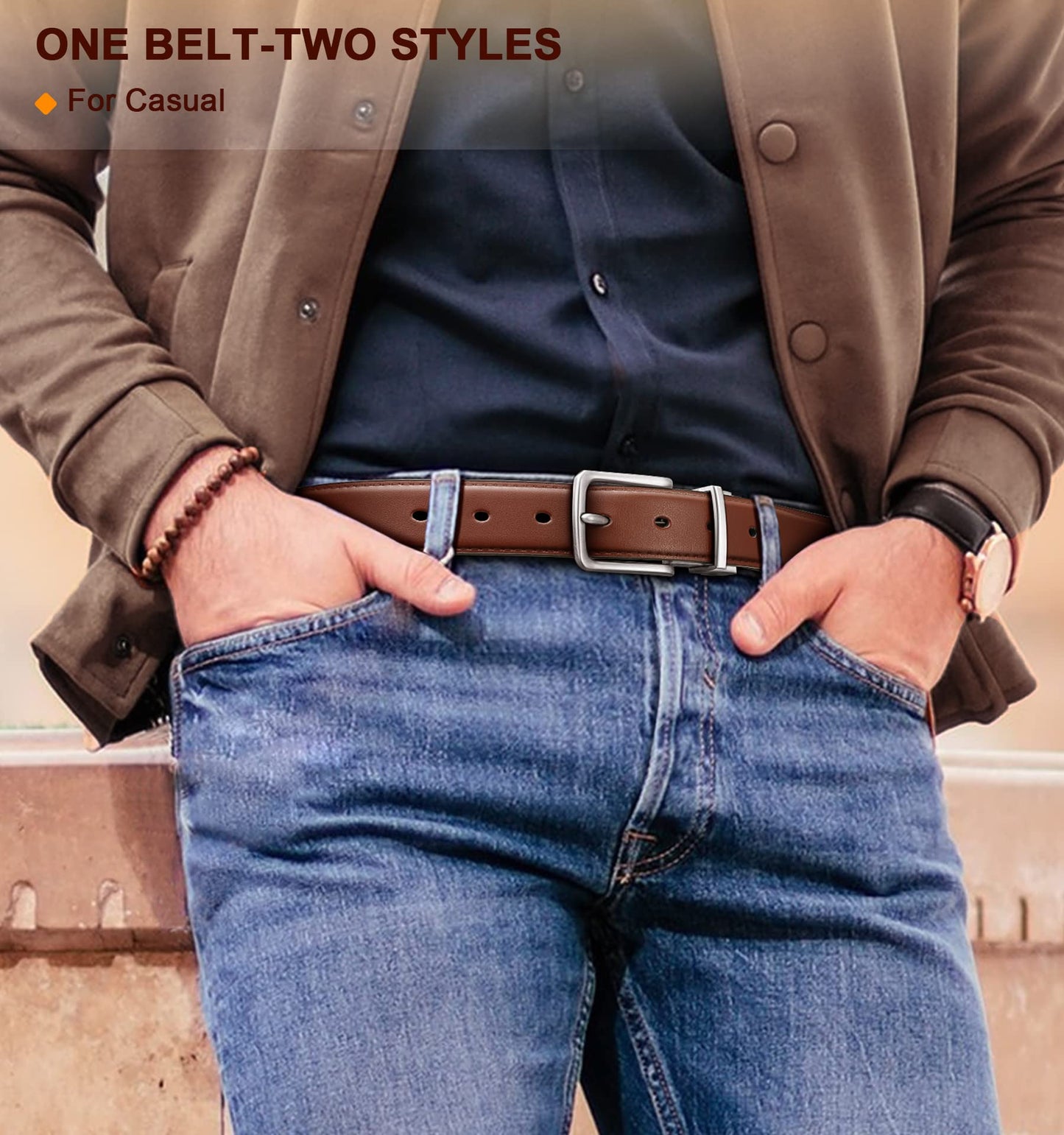 BULLIANT Men's Belt,Reversible Belt Adjustable For Gift Men 1.25"-Cut For Fit-2 Sides in 1 Belt(Not 2)(Black/Light Brown,38"-40" Waist Adjustable)