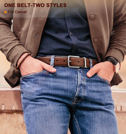 BULLIANT Men's Belt,Reversible Belt Adjustable For Gift Men 1.25"-Cut For Fit-2 Sides in 1 Belt(Not 2)(Black/Light Brown,38"-40" Waist Adjustable)