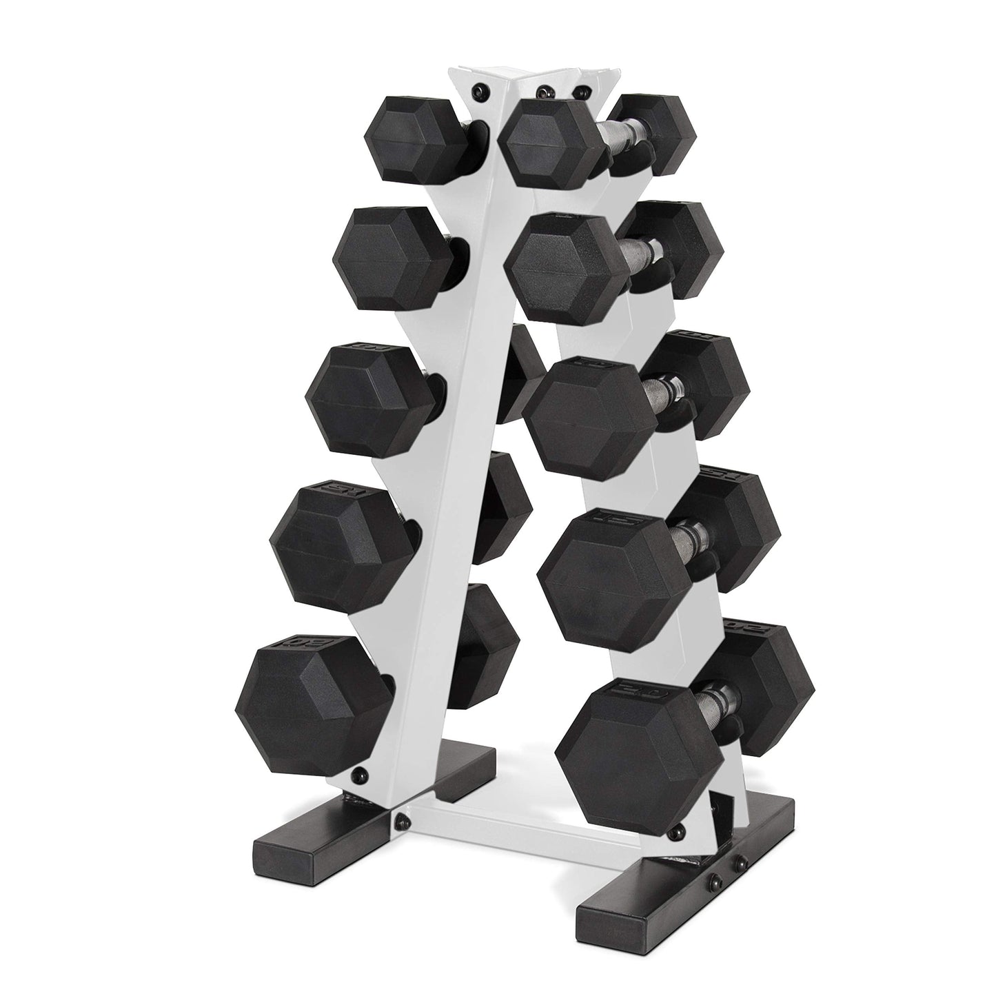 CAP Barbell 150 LB Coated Hex Dumbbell Weight Set with Vertical Rack, White, New Edition