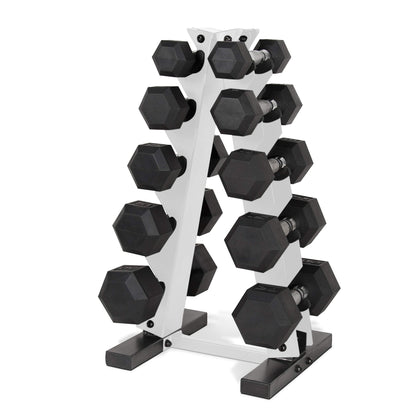 CAP Barbell 150 LB Coated Hex Dumbbell Weight Set with Vertical Rack, White, New Edition