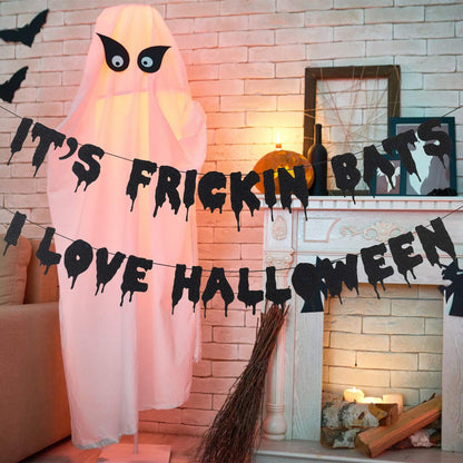 Black Glitter It's Frickin Bats I Love Halloween Banner, Halloween Bats Banner Spooky Halloween Party Banner for halloween Mantle Yard Home Decor