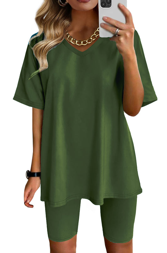 AGSEEM Two Piece Outfits For Women Going Out Summer Jogging Suits Tracksuits Army Green S