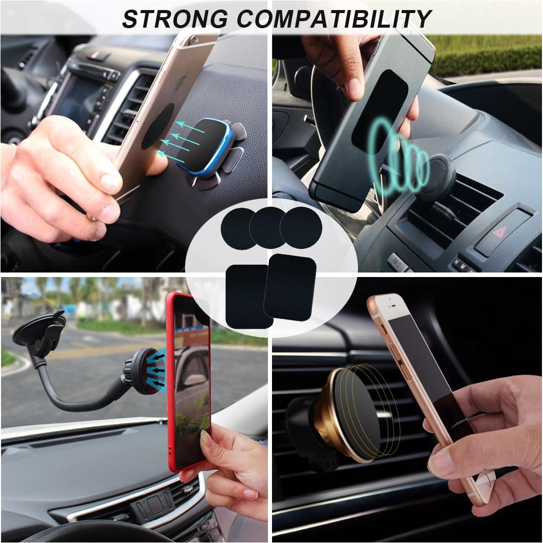 5 Pcs Adhesive Thin Metal Plates for Magnetic Mounts, Metal Plates for Phone Case,Metal Plates Disc for Iphone Phone Magnet/Car Cell Phone Automobile Magnet Cradles, 2 Rectangle & 3 Round, Black
