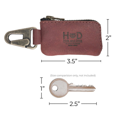 Hide & Drink, Car Key Holder, Headphone and charging Cables, Memory Cards, Flash Drives, Cash Zipper Case with Nickel Metal Clasp, Handmade, Full Grain Leather :: Sangria