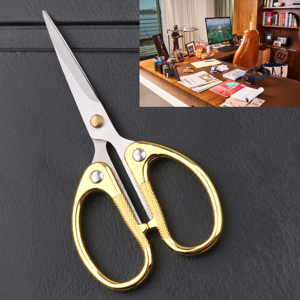 Aemoe 5" All Stainless Steel Office Scissors,Ultra Sharp Blade Shears,Sturdy Sharp Scissor for Office Home School Sewing Fabric Craft Paper Multipurpose Scissors Gold