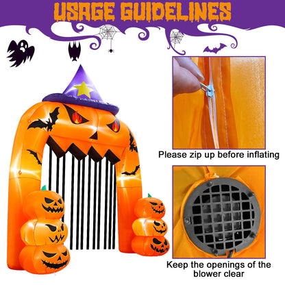 AerWo 12FT Tall Halloween Inflatables Archway Giant Arch, Pumpkin Blow Up With Built-in LED Lights for Outdoor Decorations, Holiday Yard Lawn Garden Party Decor