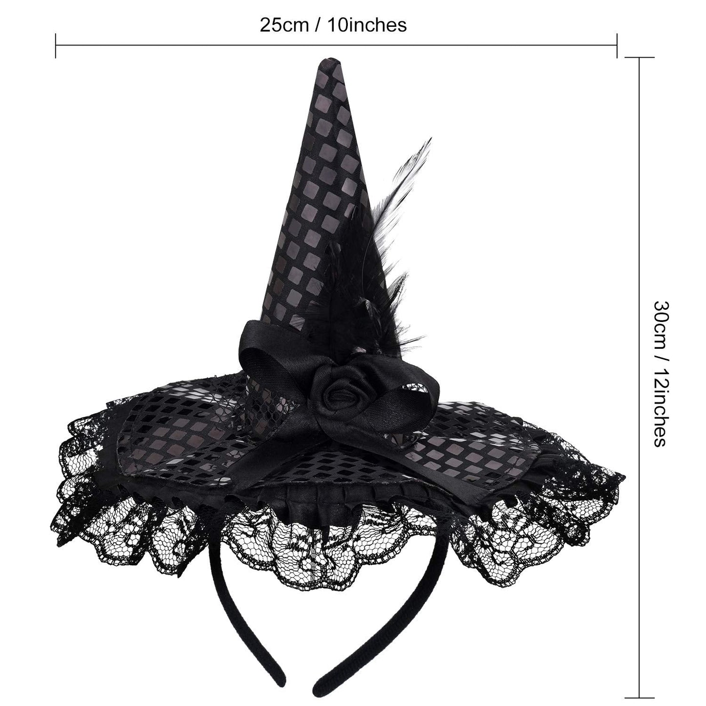 WILLBOND 3 Pieces Witch Hat and Feather Headband for Halloween Costume Dress Accessories, 3 Colors (Orange, Black, Purple)