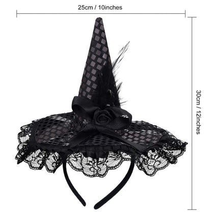 WILLBOND 3 Pieces Witch Hat and Feather Headband for Halloween Costume Dress Accessories, 3 Colors (Orange, Black, Purple)