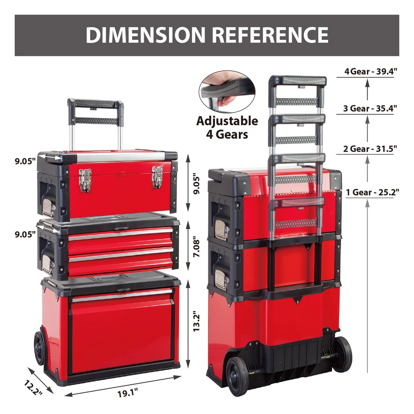 BIG RED TRJF-C305ABD Torin Garage Workshop Organizer: Portable Steel and Plastic Stackable Rolling Upright Trolley Tool Box with 3 Drawers, 20.5" L x 12.6" W x 28.4"