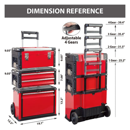 BIG RED TRJF-C305ABD Torin Garage Workshop Organizer: Portable Steel and Plastic Stackable Rolling Upright Trolley Tool Box with 3 Drawers, 20.5" L x 12.6" W x 28.4"