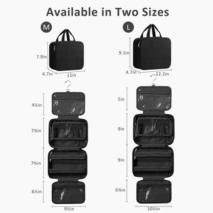 HBlife Travel Toiletry Bag with Jewelry Organizer for Women, Puffy Hanging Travel Bag for Toiletries with Trolley Belt, Waterproof Makeup Cosmetic Bag, Travel Accessories Essentials(Black, M)