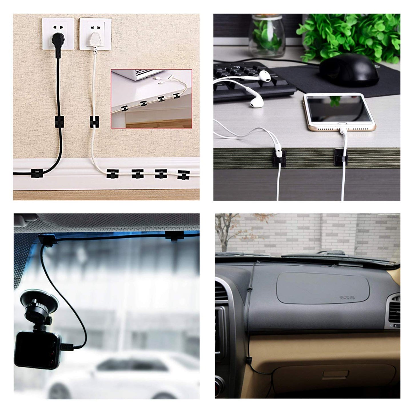 3M Cable Clips Self Adhesive Cord Organizer, Wire Holder Clamp Management Sticky for Desk Car Dash Cam Tables Wall, Black 30pcs