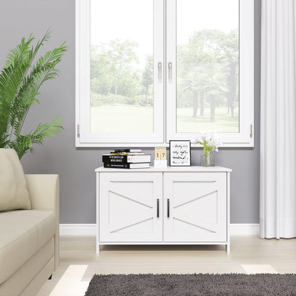 Homhedy Cat Litter Box Enclosure, Wooden Cat Washroom Furniture with Barn Door, Pet House, Fit Most of Litter Box, White